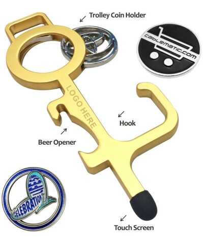 CONTACTLESS keyrings with bottle opener and caddy coin